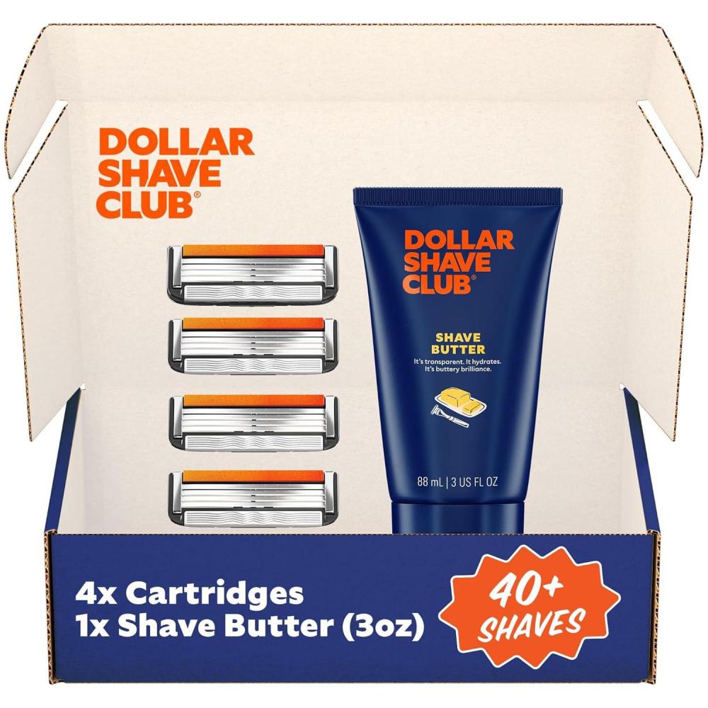 imageDollar Shave Club  4 Blade Razor Refills 4 Pack and Shave Butter 3 ounce  Swift Rinse Blades for Longer and Thicker Hair  Razors for Men
