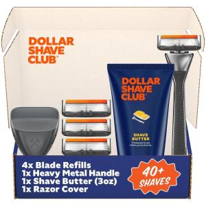 Dollar Shave Club | The VIP Shave Set | 4 Extra Close Refill Cartridges, 1 Heavy Metal Handle, 1 Shave Butter 3 ounce, 1 Razor Cover, Razors for Men