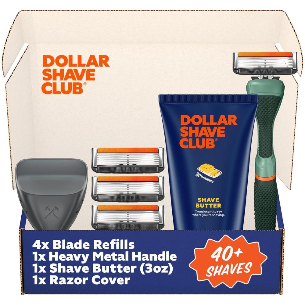 imageDollar Shave Club  The Member Exclusive Shave Set  4 Extra Close Refill Cartridges 1 Handle Blue 1 Shave Butter 3 ounce 1 Razor Cover Razors for MenGreen
