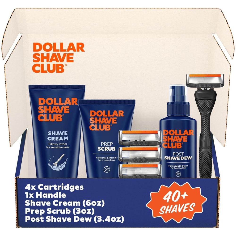 imageDollar Shave Club  Ultimate Set  4 Extra Close Refill Cartridges 1 Handle 1 Prep Scrub 3 ounce 1 Shave Cream 6 ounce 1 Post Shave Dew 34 ounceBlack