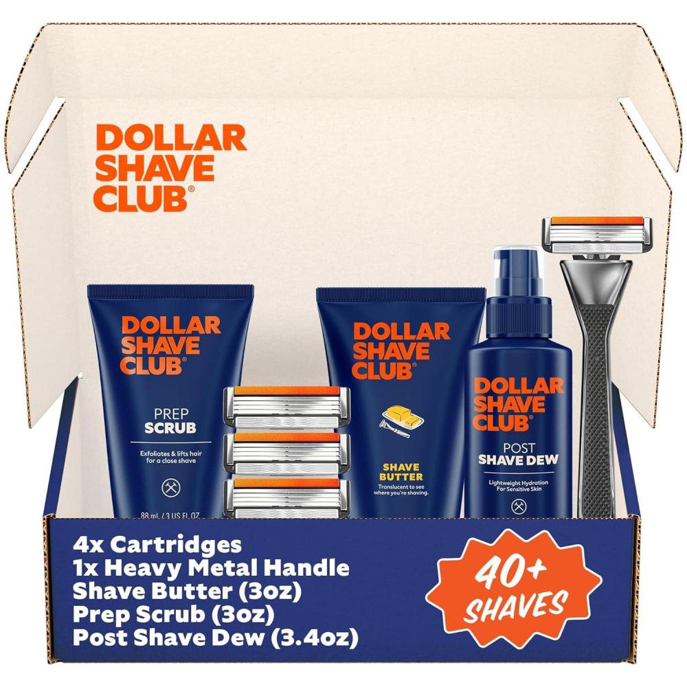 imageDollar Shave Club  Ultimate Set  4 Swift Rinse Refill Cartridges 1 Handle 1 Prep Scrub 3 ounce 1 Shave Cream 6 ounce 1 Post Shave Dew 34 ounceMetallic