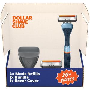 Dollar Shave Club | The Guest Pass Shave Set | 2 Extra Close Refill Cartridges, 1 Handle (Blue), 1 Razor Cover, Razors for Men(Blue)
