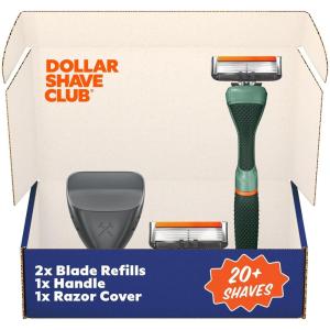 Dollar Shave Club | The Guest Pass Shave Set | 2 Extra Close Refill Cartridges, 1 Handle (Blue), 1 Razor Cover, Razors for Men(Green)