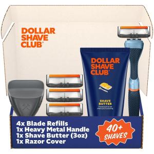 Dollar Shave Club | The Member Exclusive Shave Set | 4 Extra Close Refill Cartridges, 1 Handle (Blue), 1 Shave Butter 3 ounce, 1 Razor Cover, Razors for Men(Blue)