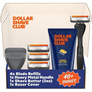 Dollar Shave Club | The Member Exclusive Shave Set | 4 Extra Close Refill Cartridges, 1 Handle (Blue), 1 Shave Butter 3 ounce, 1 Razor Cover, Razors for Men(Black)