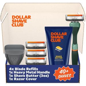 Dollar Shave Club | The Member Exclusive Shave Set | 4 Extra Close Refill Cartridges, 1 Handle (Blue), 1 Shave Butter 3 ounce, 1 Razor Cover, Razors for Men(Green)