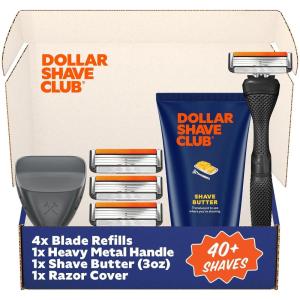 Dollar Shave Club | The Member Exclusive Shave Set | 4 Swift Rinse Refill Cartridges, 1 Handle (Blue), 1 Shave Butter 3 ounce, 1 Razor Cover, Razors for Men(Black)