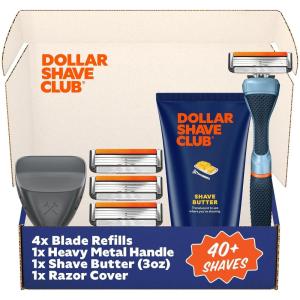 Dollar Shave Club | The Member Exclusive Shave Set | 4 Swift Rinse Refill Cartridges, 1 Handle (Blue), 1 Shave Butter 3 ounce, 1 Razor Cover, Razors for Men(Blue)