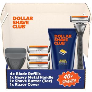 Dollar Shave Club | The VIP Shave Set | 4 Swift Rinse Refill Cartridges, 1 Heavy Metal Handle, 1 Shave Butter 3 ounce, 1 Razor Cover, Razors for Men