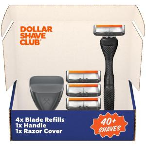 Dollar Shave Club | Travel Shave Set | 4 Extra Close Refill Cartridges, 1 Handle (Black), 1 Razor Cover(Black)