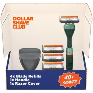 Dollar Shave Club | Travel Shave Set | 4 Extra Close Refill Cartridges, 1 Handle (Black), 1 Razor Cover(Green)