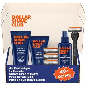 Dollar Shave Club | Ultimate Set | 4 Extra Close Refill Cartridges, 1 Handle, 1 Prep Scrub 3 ounce, 1 Shave Cream 6 ounce, 1 Post Shave Dew 3.4 ounce(Black)